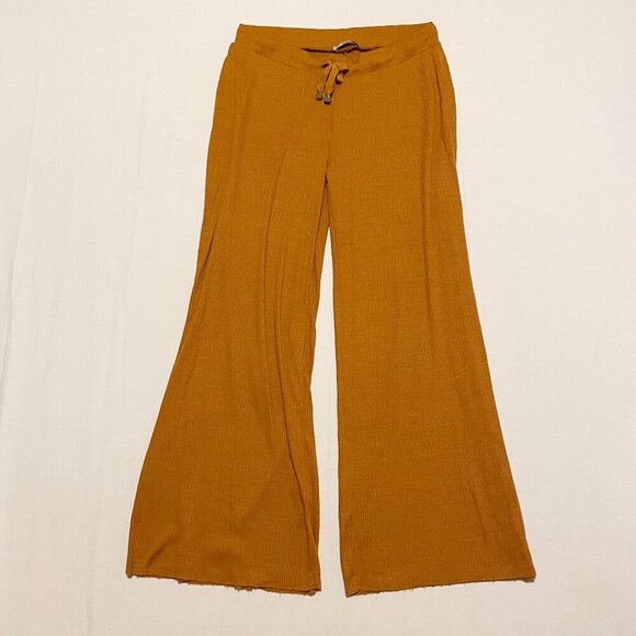 Zara Mustard Drawstring Wide Leg Trousers Womens Size Large - Picture 1 of 13